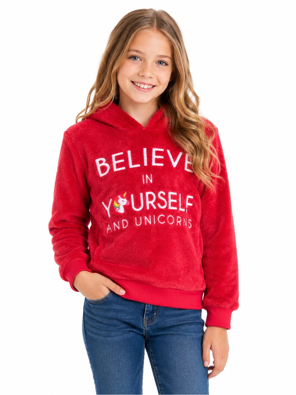 Cold Crush Girls Size Small 7/8 Plush Fleece Hoodie Believe in Yourself Unicorn
